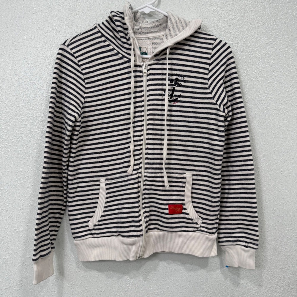 Disneyland Paris Mickey Mouse Nautical Striped Zip Up Hoodie Navy White XXL